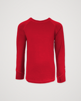 A bright pink long-sleeve iksplor long sleeve shirt with a crew neck, displayed flat against a light gray background. #color_campfire