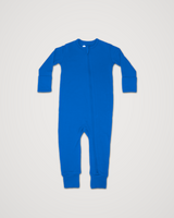 Merino Wool Adventure Zippy baby romper in ocean blue, laid flat with front zipper #color_ocean