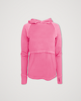 Iksplor dusty rose merino wool nursing sun hoodie, studio product shot on a plain background. #color_alpenglow