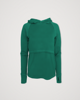 Iksplor emerald green merino wool nursing sun hoodie, studio product shot on a plain background. #color_evergreen