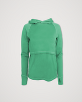 Iksplor mint green merino wool nursing sun hoodie, studio product shot on a plain background. #color_meadow