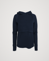 Iksplor navy blue merino wool nursing sun hoodie, studio product shot on a plain background. #color_starry night
