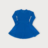 Iksplor kids blue merino wool adventure dress with long sleeves and a flared skirt for active play. #color_ocean
