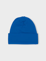 Iksplor blue merino wool beanie for kids with a cuffed design, perfect for layering under helmets. #color_ocean