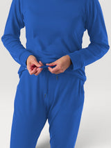 Iksplor royal blue merino wool adventure joggers with a drawstring waist and slim fit design #color_ocean