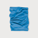 Iksplor blue merino wool neck gaiter with a small white mountain logo, versatile for face or head coverage. #color_blue sky