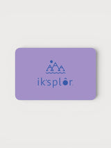 Iksplor digital gift card in light purple with a dark blue brand logo centered on a neutral background.