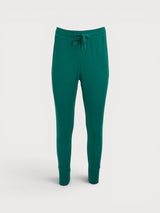 Iksplor emerald green merino wool adventure joggers with a high-rise drawstring waist and slim-fit cuffs. #color_evergreen