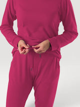 Iksplor fuchsia merino wool adventure joggers with a high-rise drawstring waist and slim fit design #color_peak pink