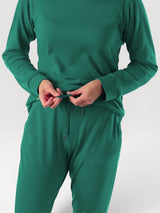 Iksplor emerald green merino wool adventure joggers with a comfortable drawstring waist and slim fit design. #color_evergreen