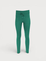 Iksplor green midweight merino wool leggings with a drawstring waistband for outdoor activities. #color_evergreen