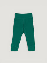 Iksplor baby merino wool leggings in forest green with a comfortable wide waistband for a secure fit. #color_evergreen