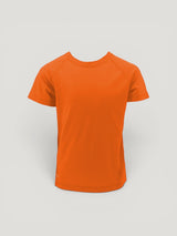 Iksplor kids orange merino wool short-sleeve t-shirt with raglan sleeves for outdoor activities. #color_poppy