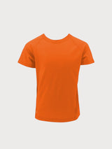 Iksplor kids orange merino wool short-sleeve t-shirt with raglan sleeves for outdoor activities. #color_poppy