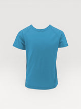 Iksplor blue short-sleeve merino wool t-shirt for kids with raglan sleeves for active outdoor play. #color_blue sky