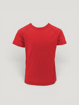 Iksplor kids red short-sleeve t-shirt made from soft, breathable merino wool for active outdoor play. #color_campfire