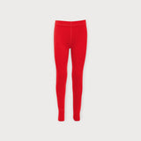 Iksplor kids red merino wool base layer leggings with a soft, breathable, and temperature-regulating design. #color_campfire