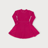 Iksplor kids merino wool adventure dress in vibrant magenta with long sleeves and a flared skirt. #color_peak pink