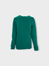 Iksplor Merino Wool Adventure Crew long-sleeve shirt in deep green, featuring a classic crew neck and ribbed cuffs. #color_evergreen