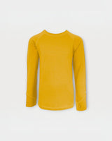 Iksplor kids mustard yellow long sleeve merino wool base layer top with thumbholes  #color_yellowstone