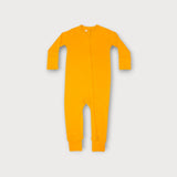 Iksplor mustard yellow merino wool infant zip romper with long sleeves and full-length front zipper closure. #color_yellowstone