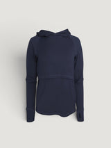 Iksplor navy blue merino wool nursing sun hoodie with UPF 50 protection and thumbhole cuffs. #color_starry night