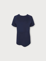 Iksplor navy blue merino wool short sleeve nursing t-shirt with discreet access for breastfeeding on the go. #color_starry night