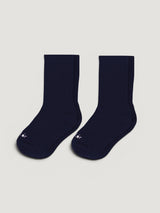 Iksplor navy blue merino and tencel blend trail socks for kids and adults with a subtle logo on the toe #color_basecamp