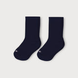Iksplor navy blue merino and tencel blend trail socks for kids and adults with a subtle logo on the toe #color_basecamp