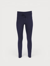 Iksplor navy blue merino wool baselayer leggings with a drawstring waist, designed for warmth and comfort. #color_starry night - navy