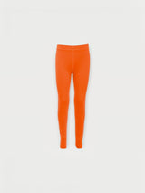 Iksplor kids merino wool base layer leggings in bright orange, soft and breathable thermal pants for cold weather. #color_poppy