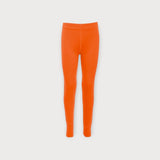 Iksplor kids merino wool base layer leggings in bright orange, soft and breathable thermal pants for cold weather. #color_poppy