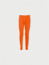 Iksplor kids merino wool base layer leggings in bright orange, soft and breathable thermal pants for cold weather. #color_poppy