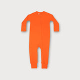 Iksplor vibrant orange merino wool infant zip romper with long sleeves and full-length front zipper for easy changes. #color_poppy
