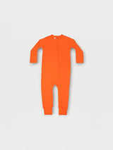 Iksplor vibrant orange merino wool infant zip romper with long sleeves and full-length front zipper for easy changes. #color_poppy