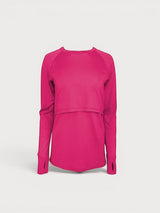 Iksplor bright pink merino wool long sleeve nursing top with thumb holes and discreet access for breastfeeding #color_peak pink