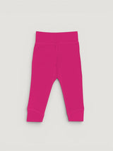 Iksplor baby leggings in vibrant pink merino wool with a comfortable wide waistband and ribbed cuffs. #color_peak pink
