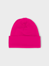 Iksplor bright pink merino wool beanie for kids with a cuffed design, perfect for layering under helmets. #color_peak pink