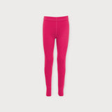 Iksplor kids merino wool base layer leggings in bright pink, featuring a soft, breathable, and ribbed design. #color_peak pink