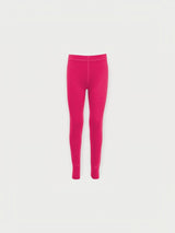 Iksplor kids merino wool base layer leggings in bright pink, featuring a soft, breathable, and ribbed design. #color_peak pink