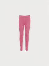 Iksplor kids merino wool base layer leggings in a vibrant pink colour, featuring a soft and breathable ribbed design. #color_alpenglow