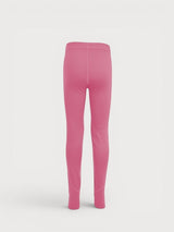 Iksplor kids pink merino wool base layer leggings, soft and breathable thermal pants for outdoor activities. #color_alpenglow