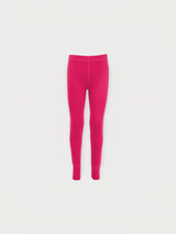 Iksplor kids merino wool base layer leggings in bright pink, featuring a soft, breathable, and ribbed design. #color_peak pink