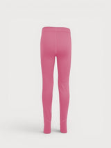 Iksplor kids pink merino wool base layer leggings, soft and breathable thermal pants for outdoor activities. #color_alpenglow