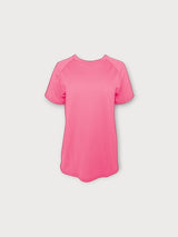 Iksplor bright pink merino wool t-shirt with short raglan sleeves and a breathable, temperature-regulating design. #color_alpenglow