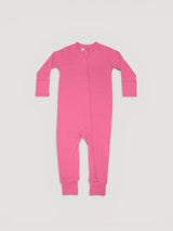 Iksplor pink merino wool infant zip romper with long sleeves and full-length front zipper for easy dressing. #color_alpenglow