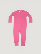 Iksplor pink merino wool infant zip romper with long sleeves and full-length front zipper for easy dressing. #color_alpenglow