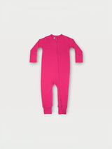 Iksplor vibrant pink merino wool infant zip romper with long sleeves and full-length front zipper for easy changes. #color_peak pink