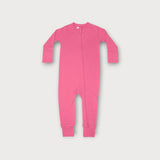 Iksplor pink merino wool infant zip romper with long sleeves and full-length front zipper for easy dressing. #color_alpenglow