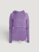Iksplor purple merino wool nursing sun hoodie with hood, long sleeves, and thumbholes for outdoor activity. #color_lilac
